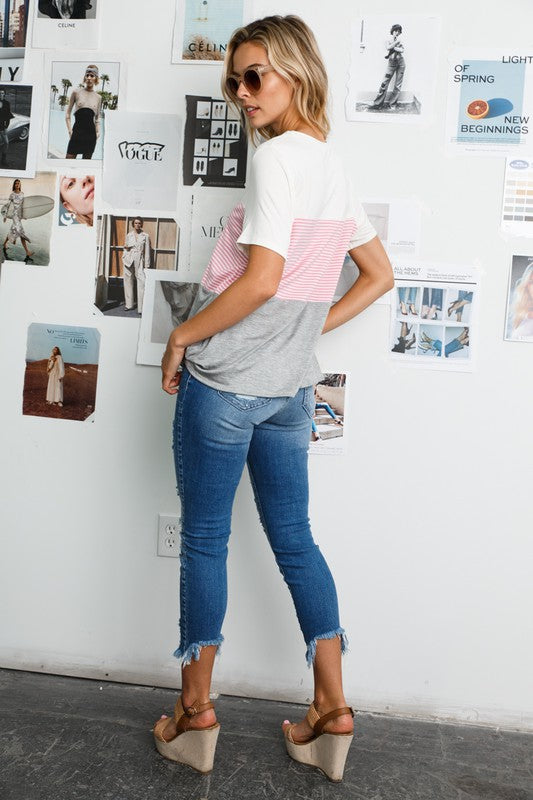 COLOR BLOCK ROUND NECK TUNIC TOP