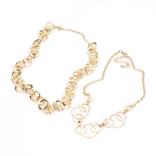 2pcs Metal Circle Link Accented Layered Adjustable Necklaces