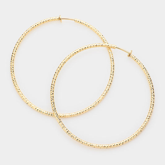 Women's 3.2" Textured Metal Hoop Clip on Earrings