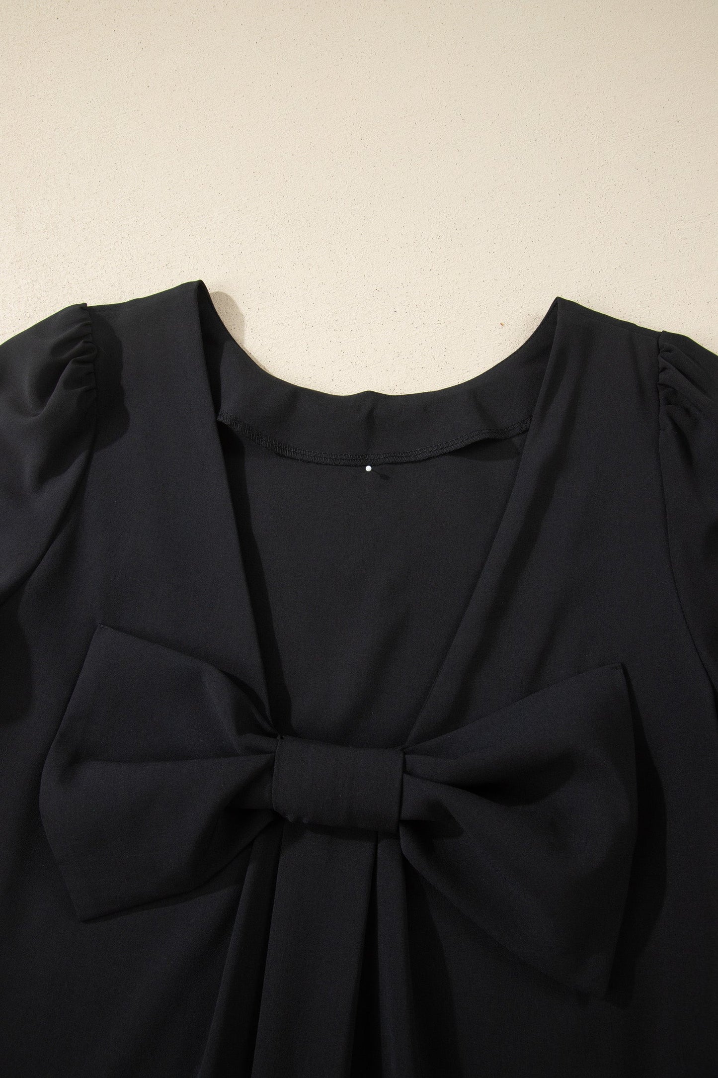 Solid Backless Bow Tie Short Sleeve Mini Dress