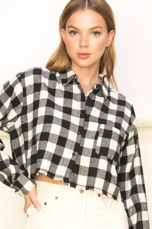 See Ya Plaid Print Button-Up Crop Top