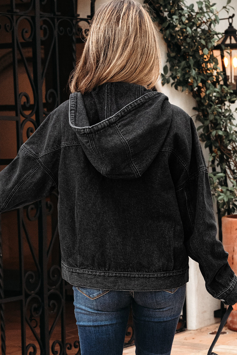 Denim Chest Pocket Drop Shoulder Hooded Jacket