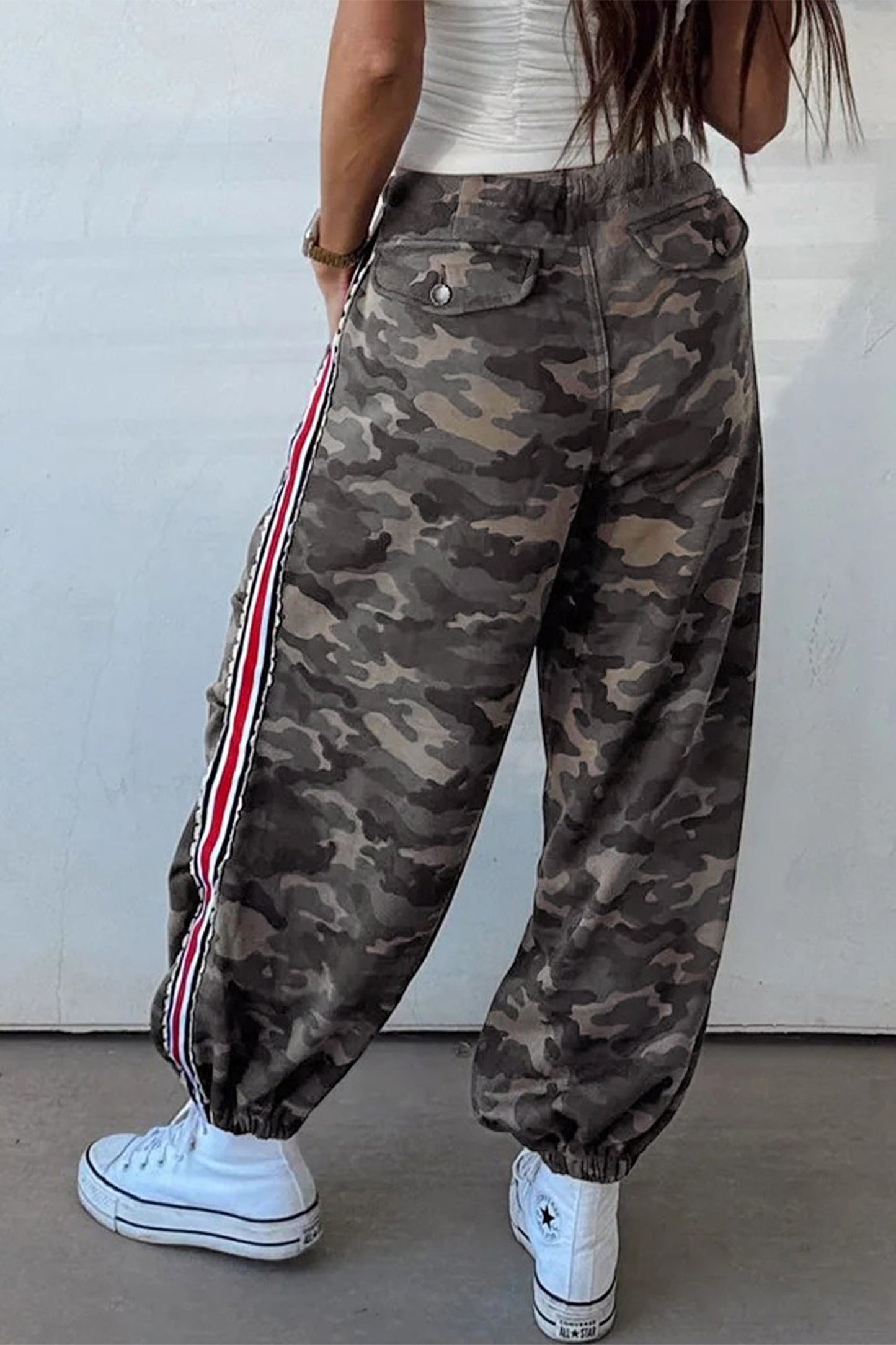 Camo Side Stripe Panel Drawstring Pants