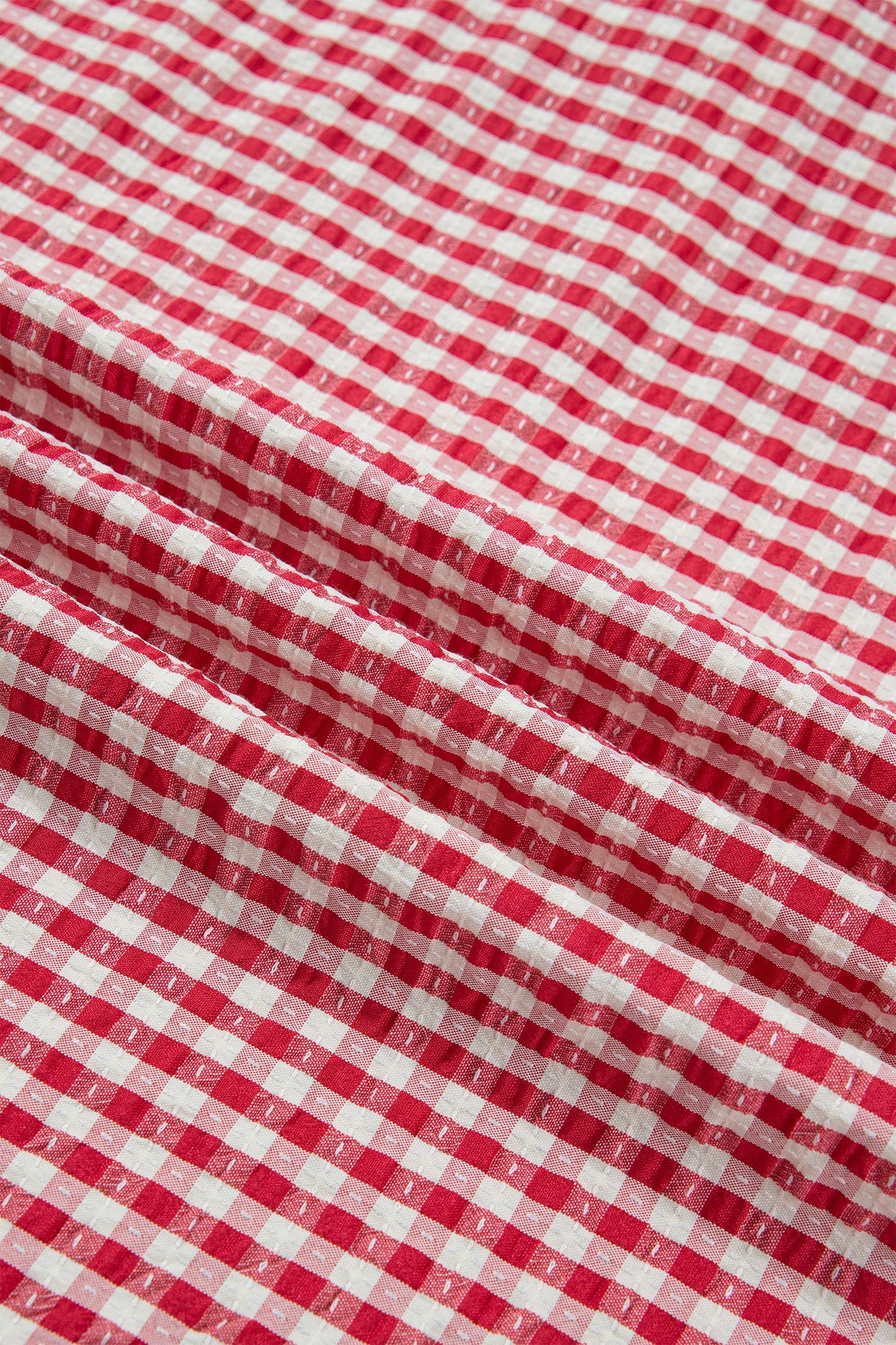 Gingham Plaid Colorblock Trim Split Neck Blouse