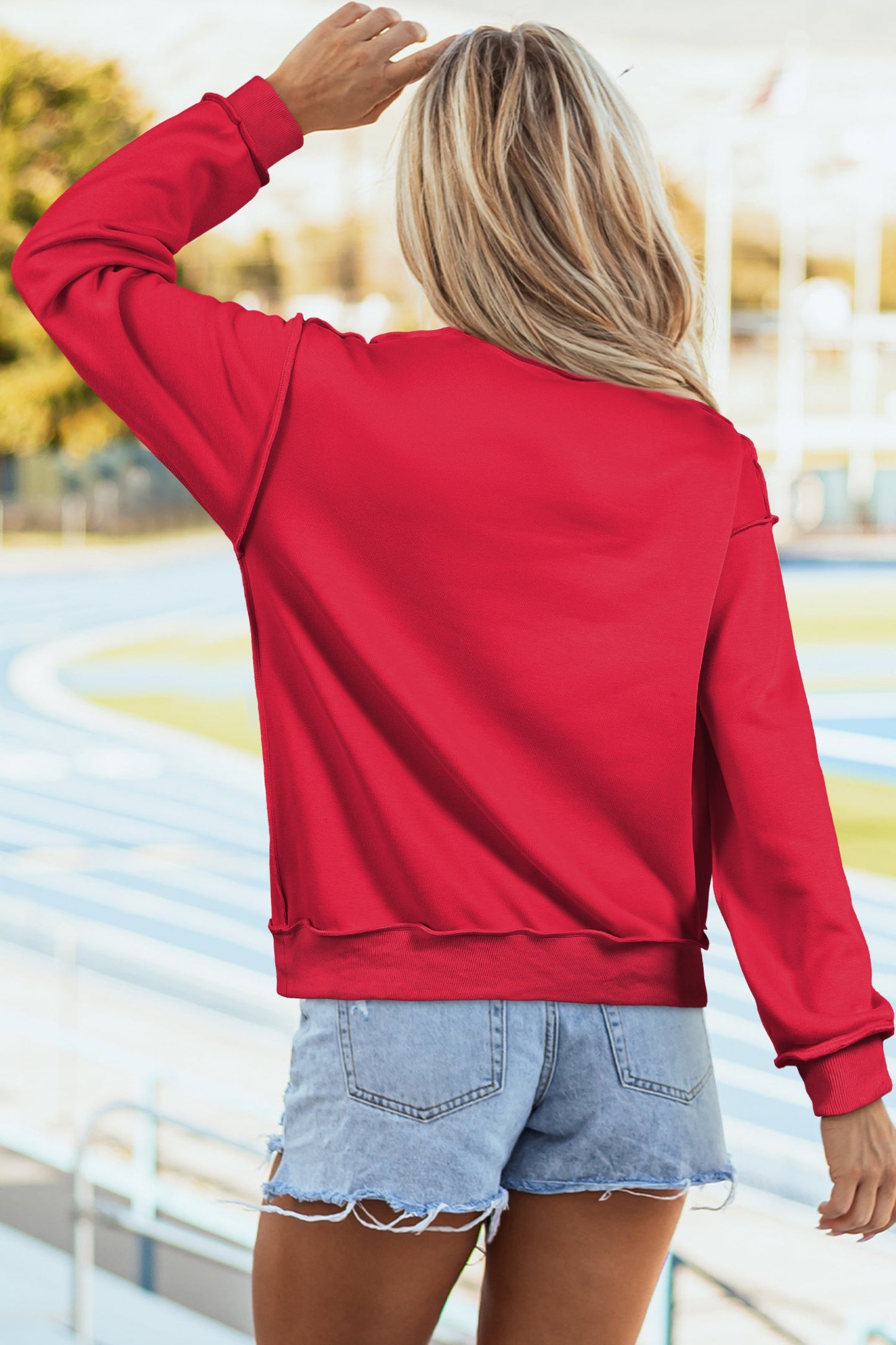 Solid Mock Neck Drop Shoulder Oversize Sweatshirt