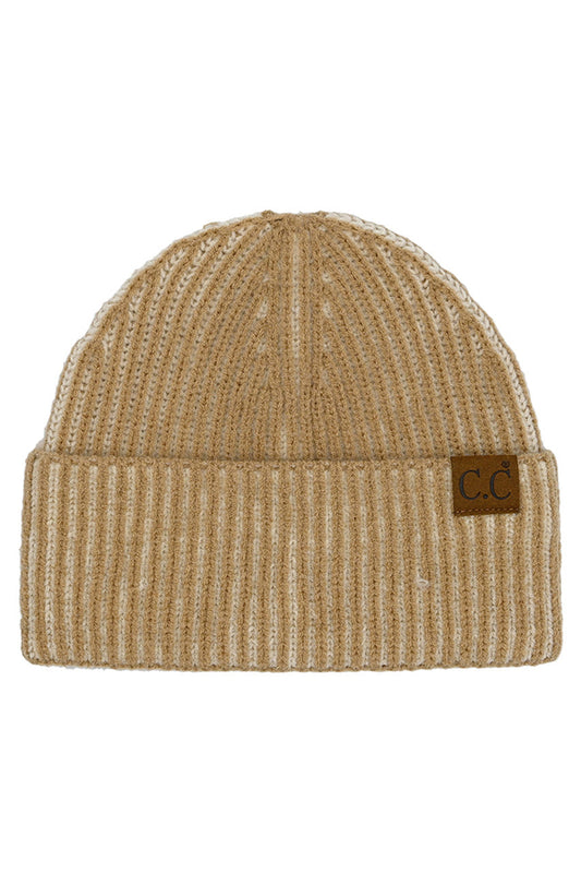 C.C Contrast Color Stripes Cuff Beanie