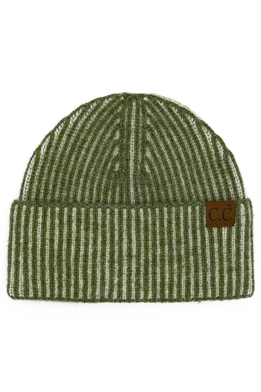 C.C Contrast Color Stripes Cuff Beanie