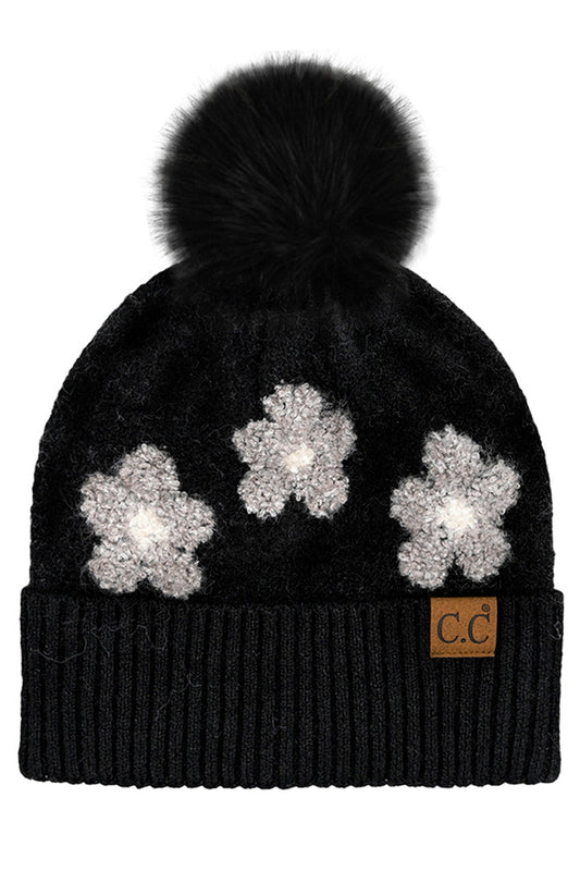 C.C Daisy Pattern Beanie with Pom