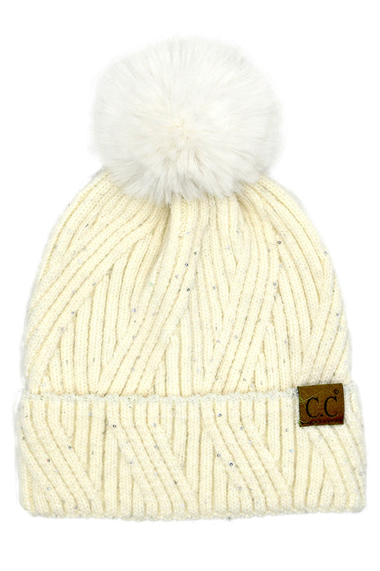 C.C Sequin with Pom Beanie