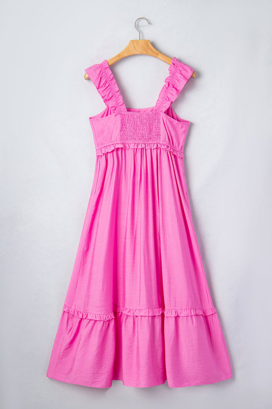 Solid Ruffle High Waist Sleeveless Maxi Dress