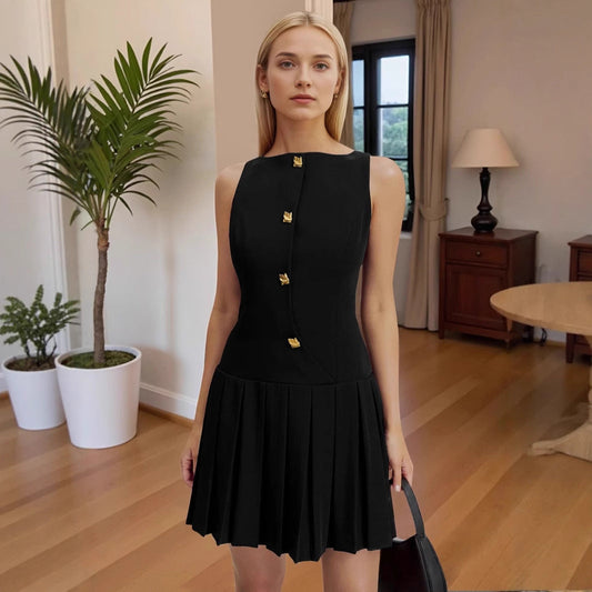 Women's V-Neck Sleeveless High Waist Ruched Mini Dress – Black, Wine Red, Royal Blue