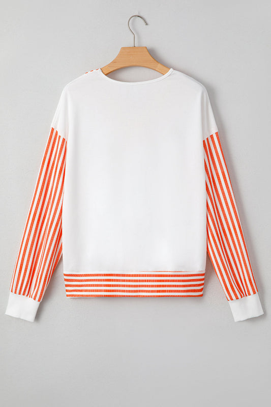 Stripe Patchwork V-Neck Drop Shoulder Top