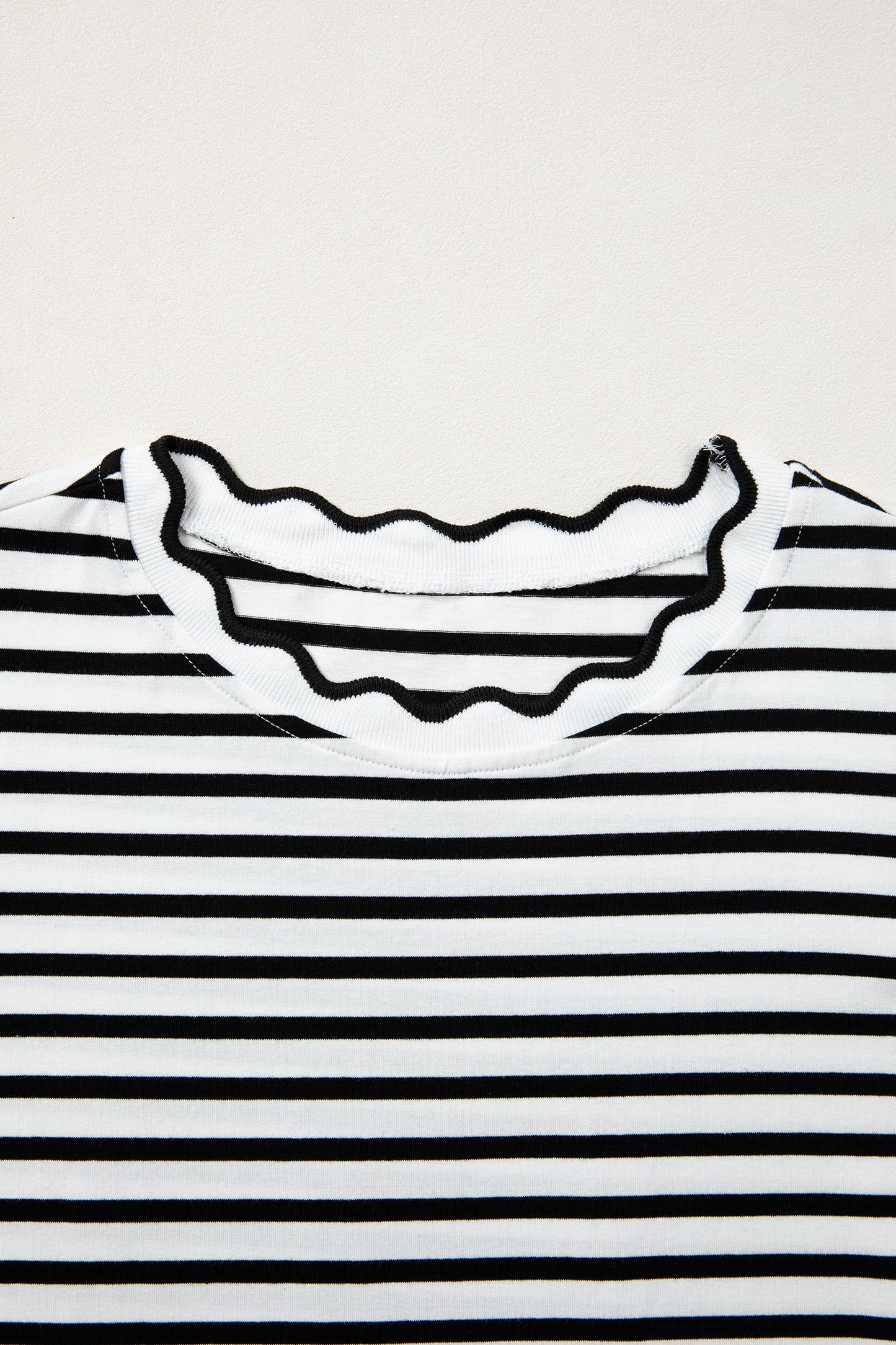 Stripe Scalloped Trim Round Neck T-Shirt