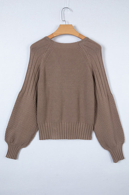 Textured Knit Button Front V-Neck Cardigan