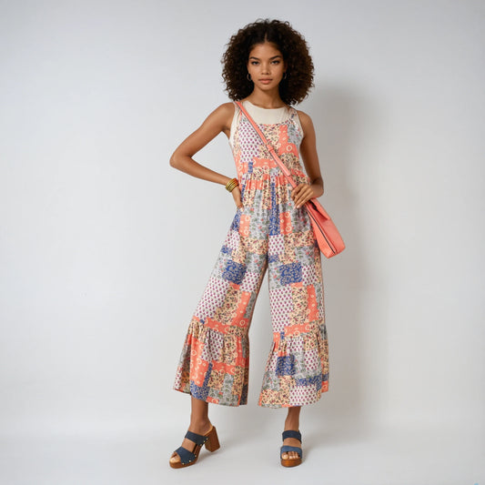 Serenity Patchwork Jumpsuit with Side Pockets
