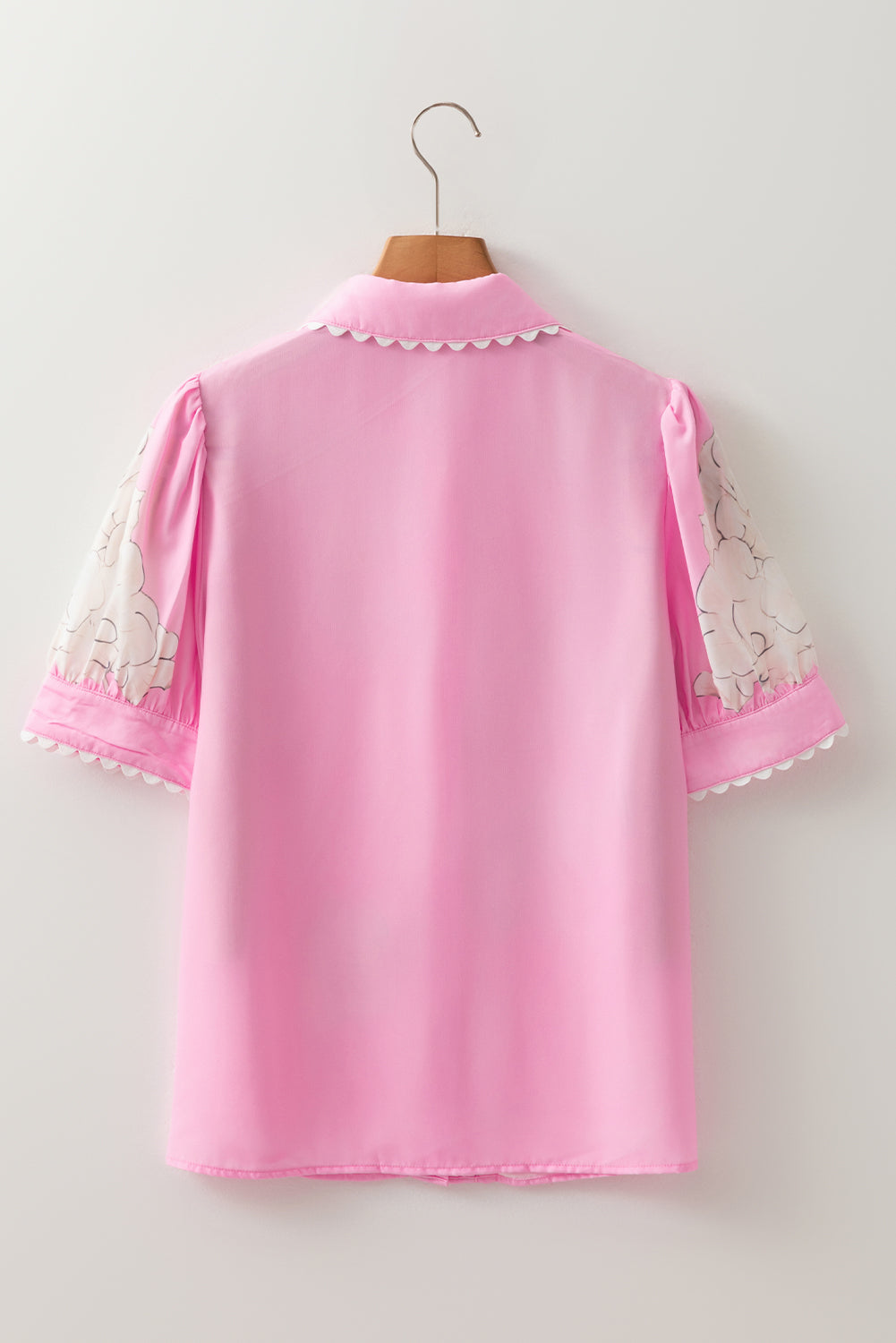 Floral Ricrac Trim Puff Sleeve Buttoned Shirt