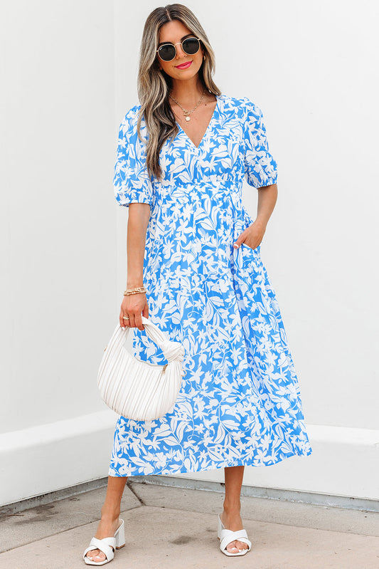 Shannon Floral V Neck Long Dress