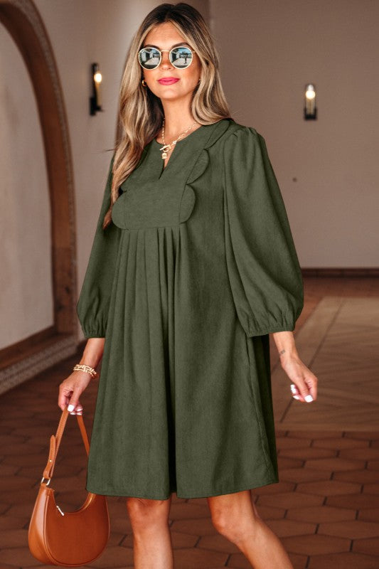 Michelle Pleated Corduroy Mini Dress