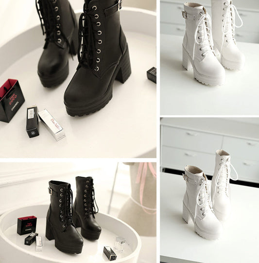 Women’s Chunky Heel PU Martin Boots