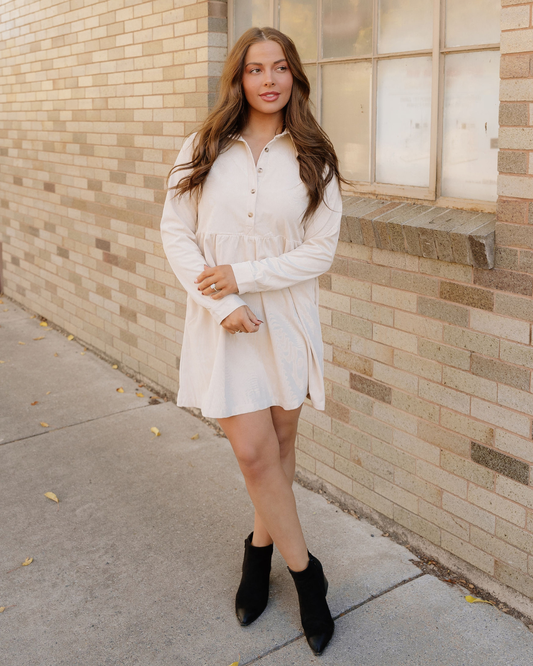 Abigail Corduroy Mini Dress | Collared Button Dress
