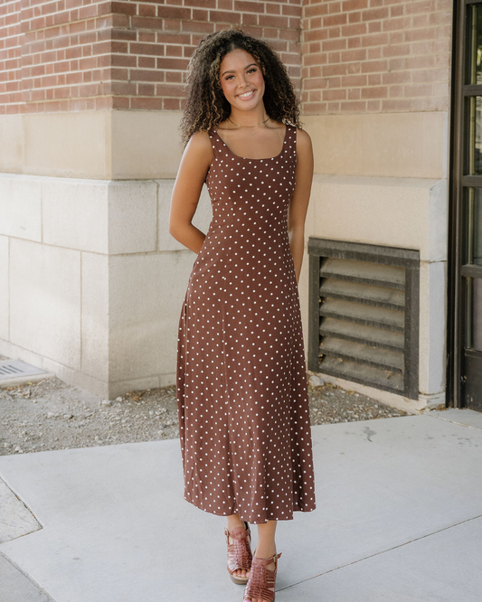 Scottie Polka Dot Print Square Neck Sleeveless Vacation Long Dress