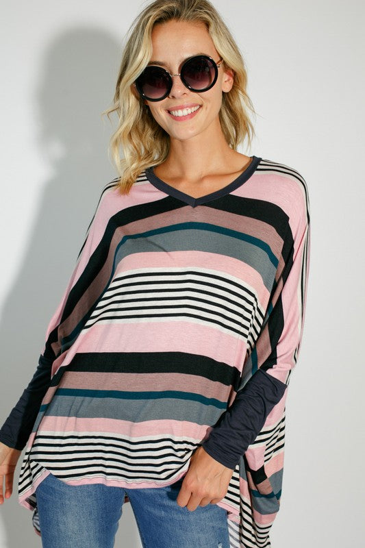 MULTI ENGINEERING STRIPE PRINT JERSEY OVERSIZE BOX