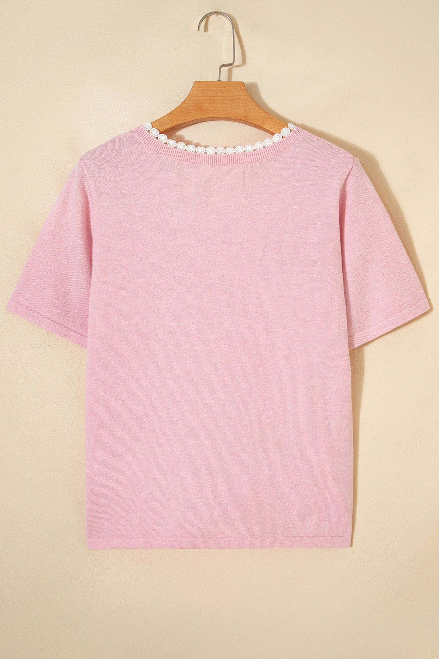 Lacy V-Neckline Short Sleeve Sweater