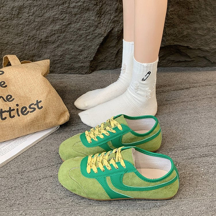 Women's Contrast Panel Suede Retro Sneakers