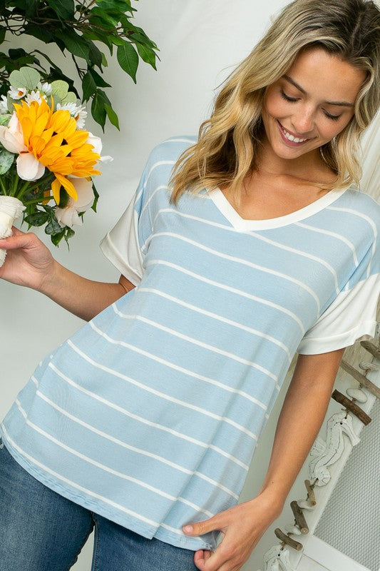 BIG STRIPE JERSEY MIXED BOXY TOP