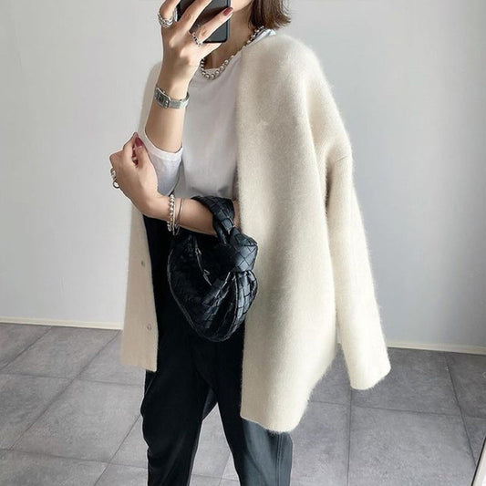 Womenβs Wool-Like Oversized Coat β Solid Color, Long Sleeve Button-Up Trench