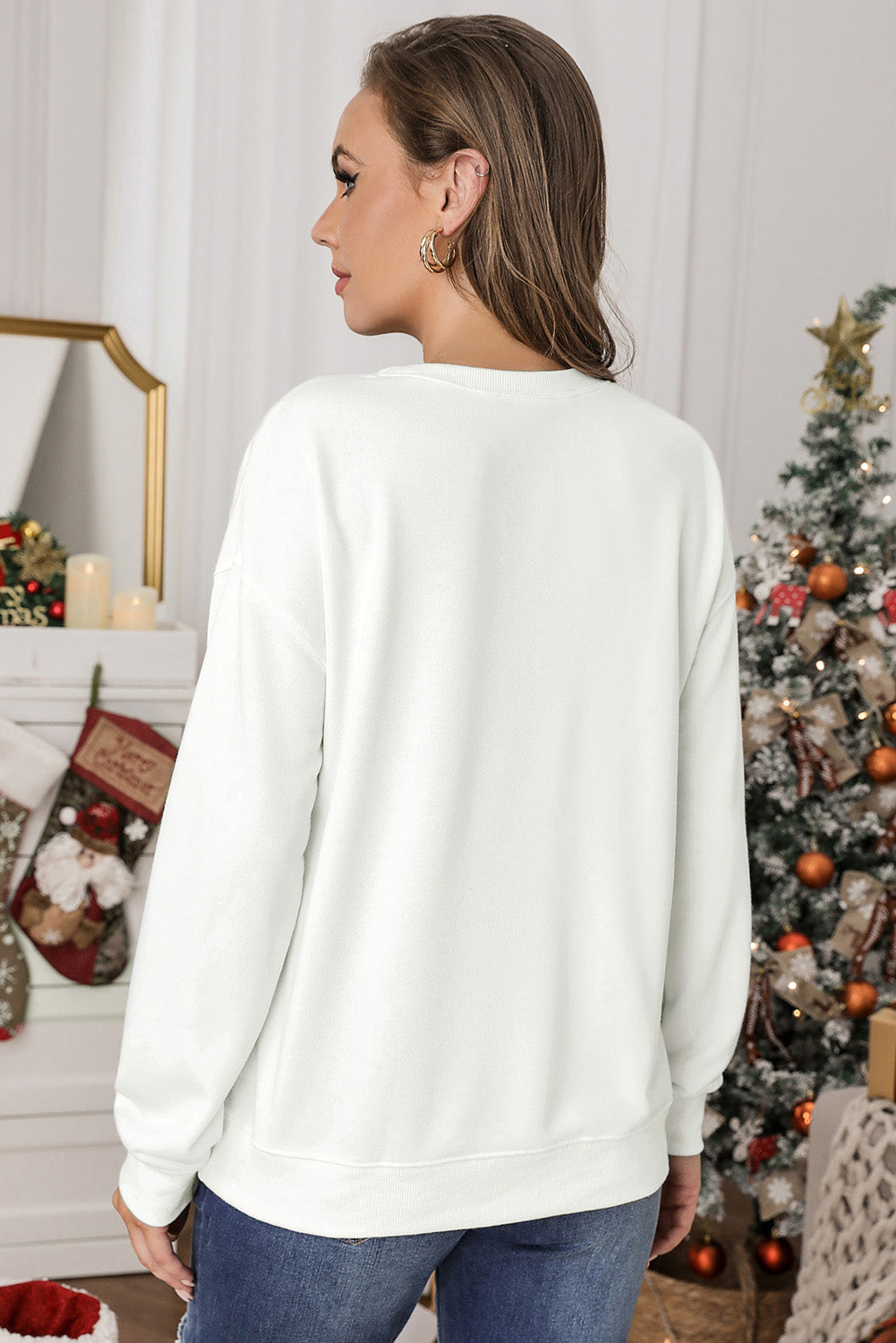 Solid Crew Neck Pullover Sweatshirt