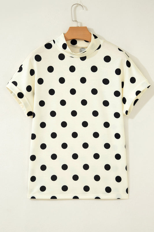 Polka Dot Mock Neck Dolman Sleeve Top