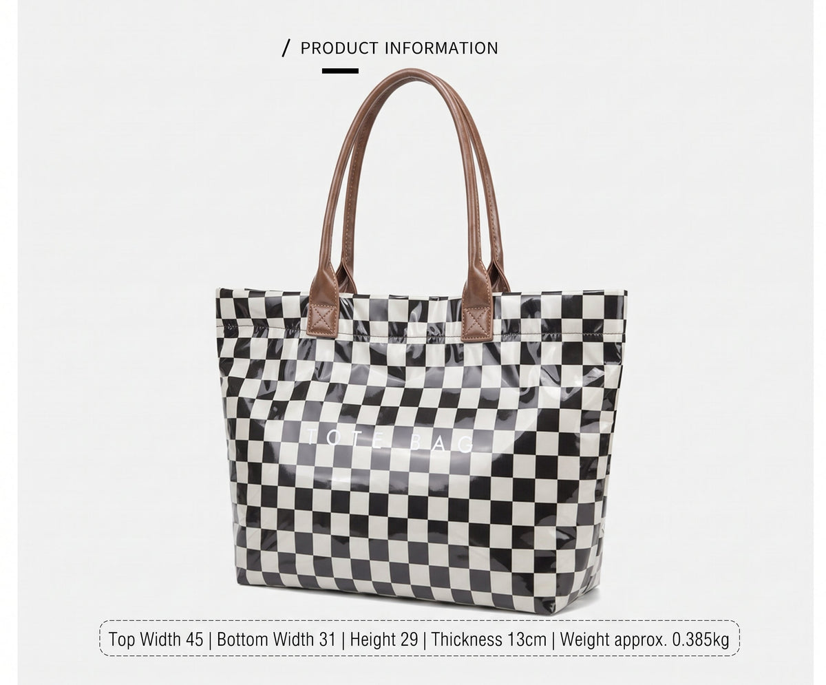 Brooklyn Laminated Mixed Media Checkered Tote