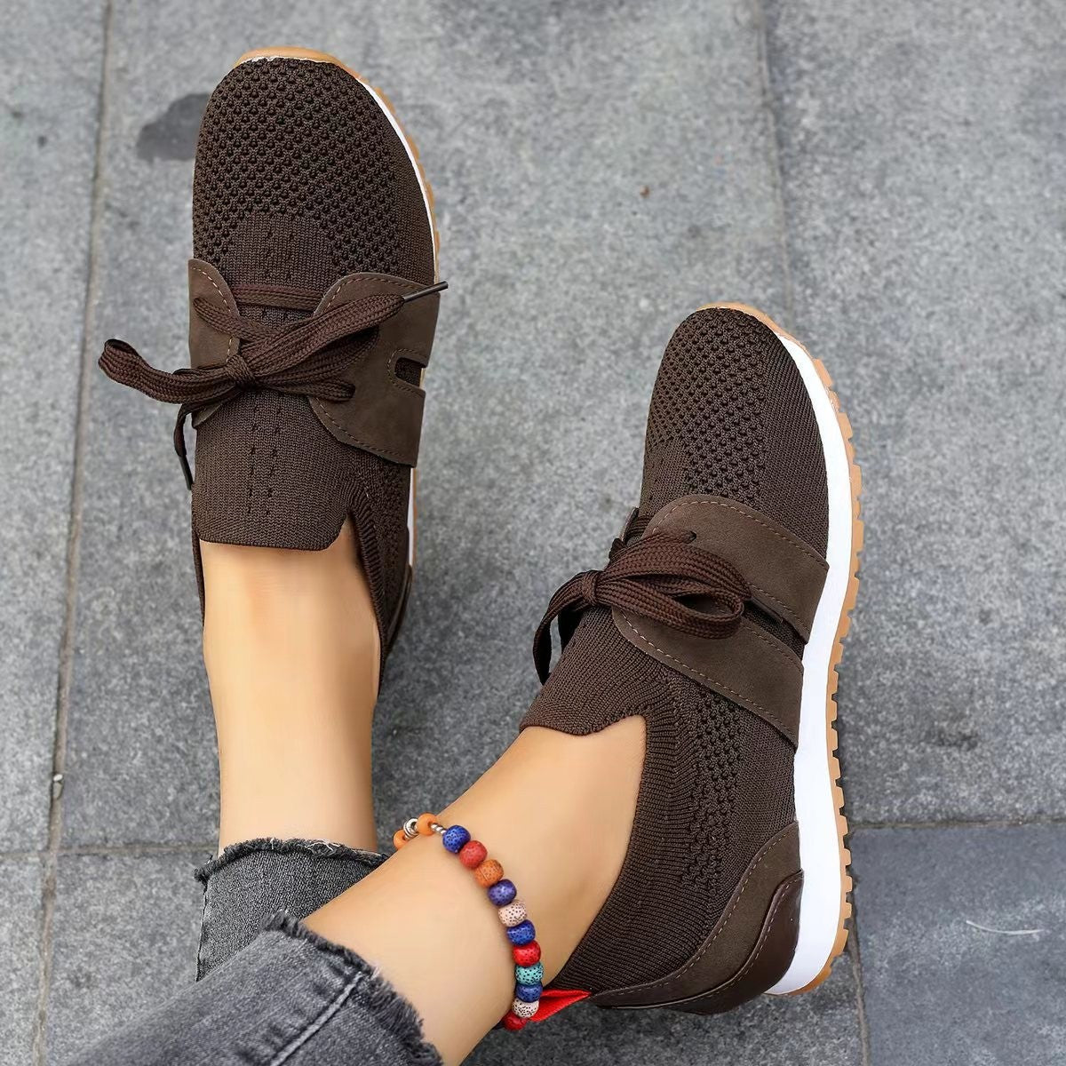 Women’s Lace‑Up Mesh Walking Flats