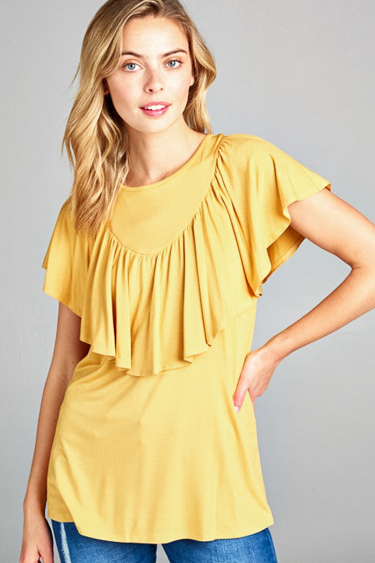 SOLID RUFFLE DETAIL CASUAL TOP