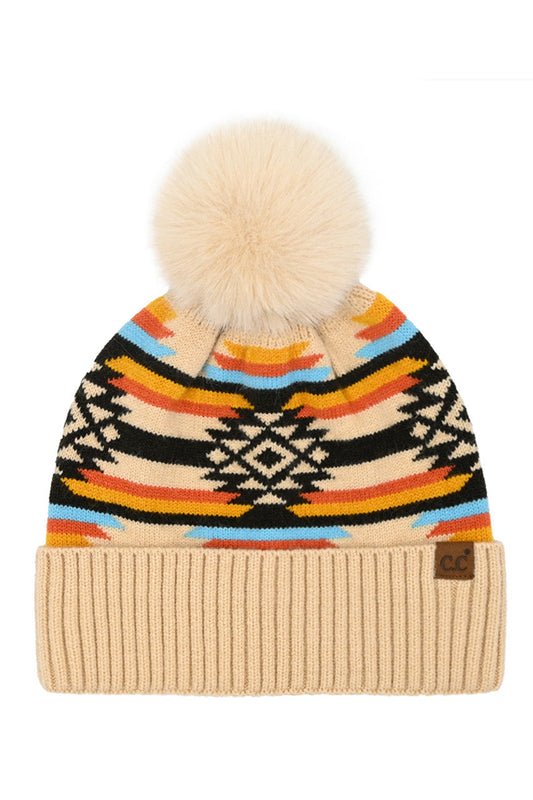C.C Aztec Pattern Pom Cuff Beanie