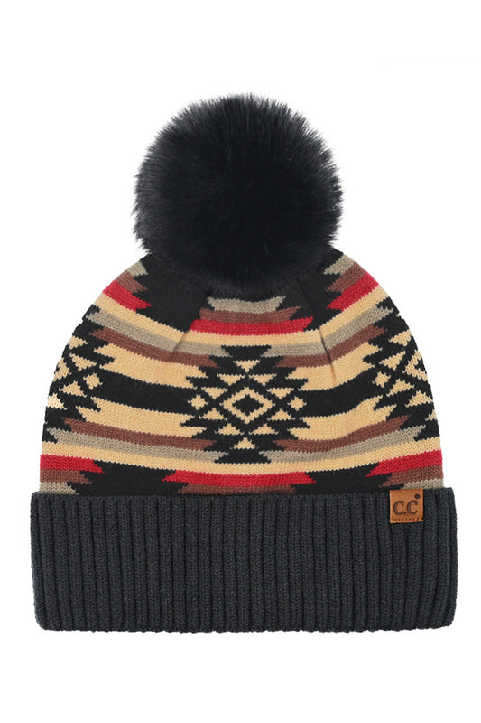 C.C Aztec Pattern Pom Cuff Beanie