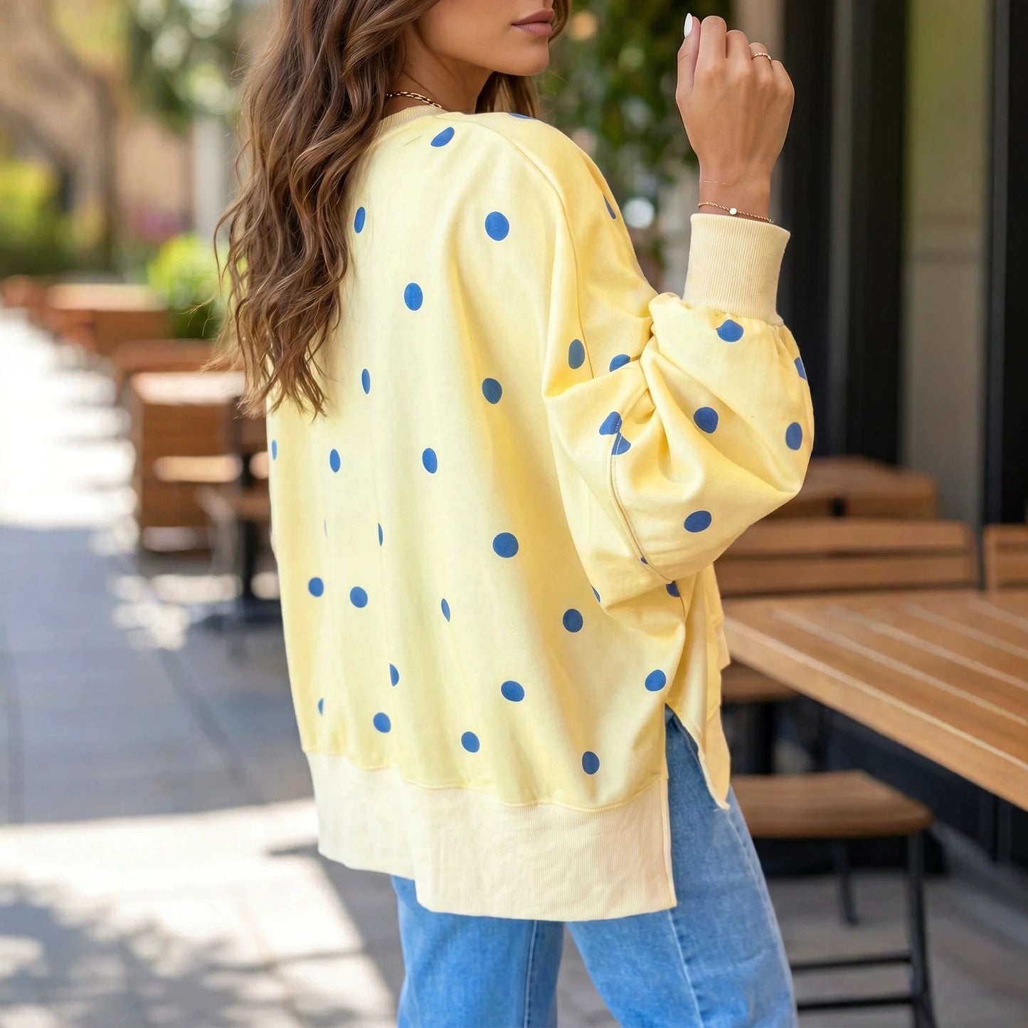 Women's Polka Dot Loose Hoodie Sweatshirt – Long Sleeve Pullover Top