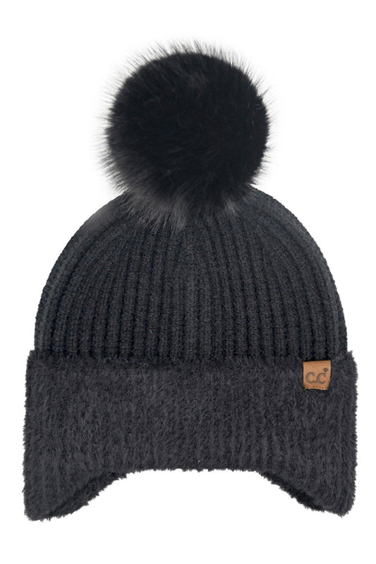 C.C Fur Earflap Pom Beanie