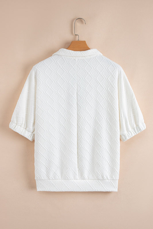 Contrast Stripe Textured Short Sleeve Blouse