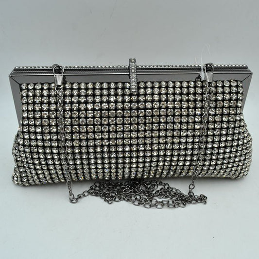 Rhinestone Evening Clutch Bag with Detachable Chain Shoulder Strap and Crystal Embellished Clasp