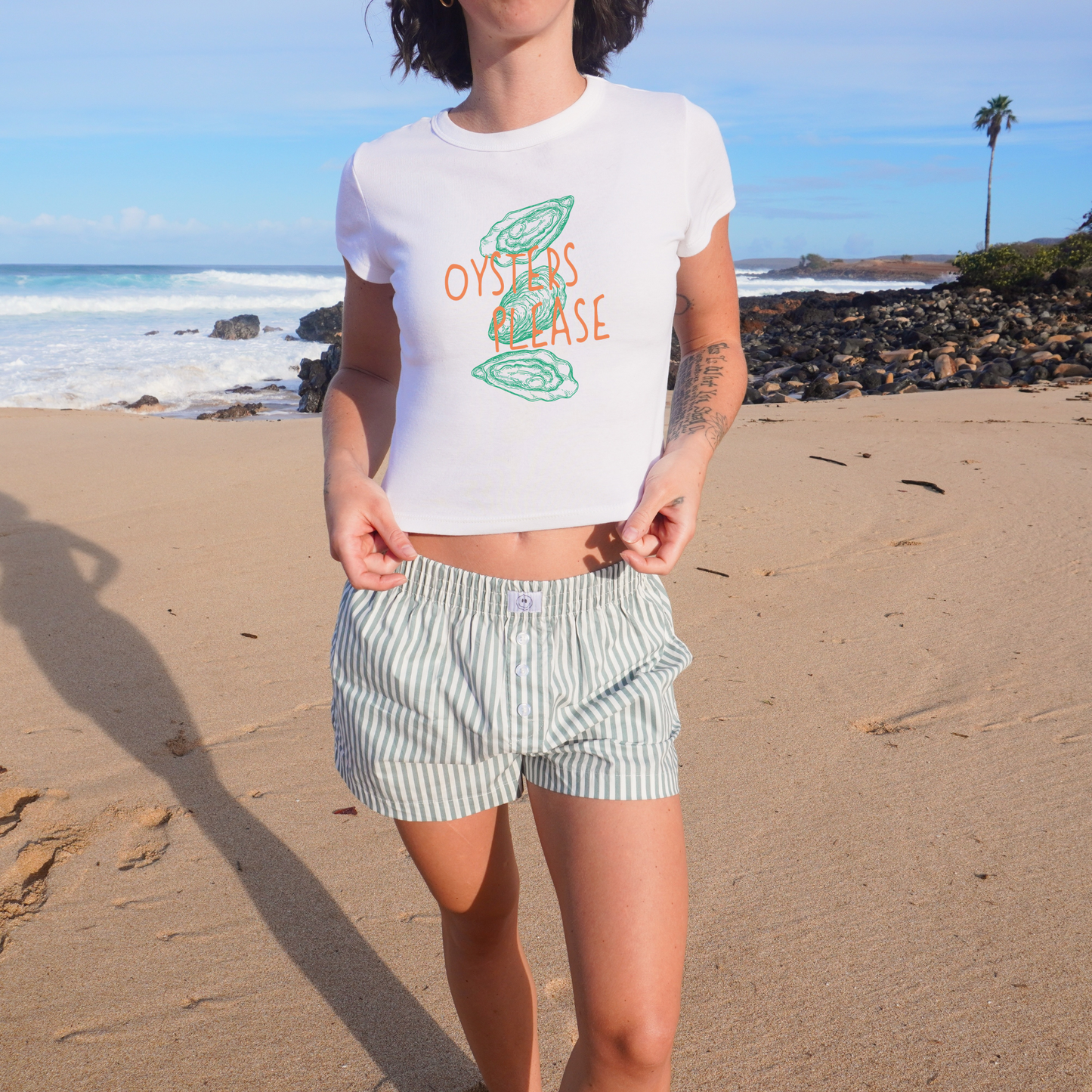 Oysters Please Cropped Tee Shirt