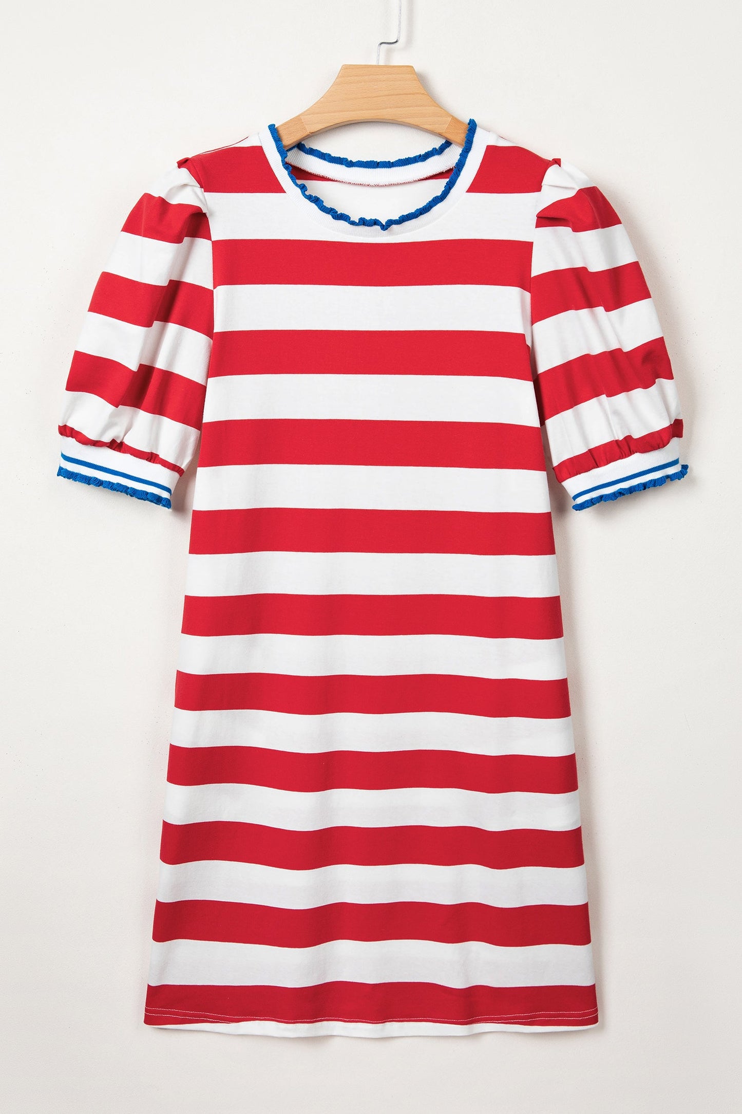 Americana Stripe Contrast Trim Puff Sleeve Dress