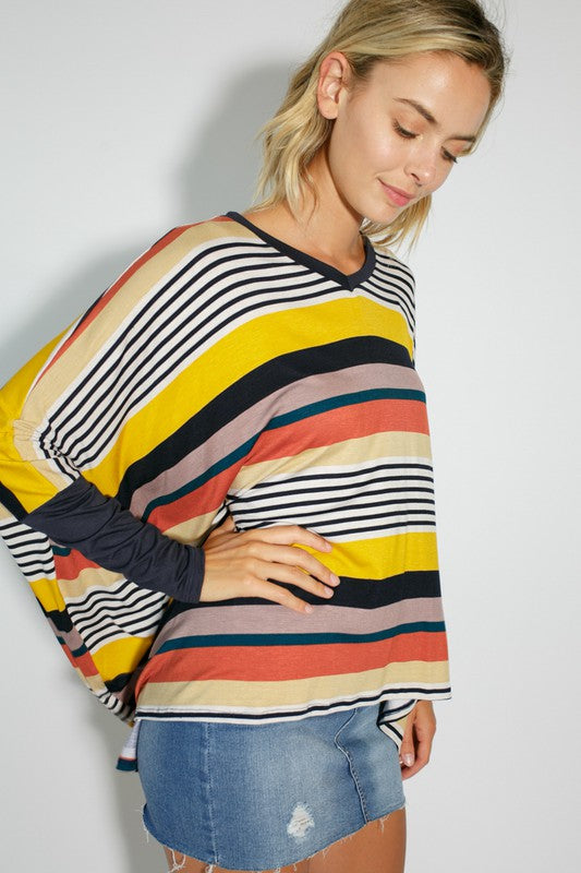 MULTI ENGINEERING STRIPE PRINT JERSEY OVERSIZE BOX