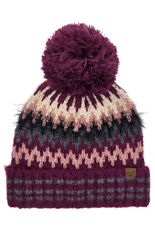 C.C Multi Color Chevron Pom Beanie