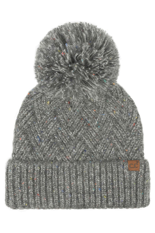 C.C Criss-Cross Pattern Yarn Pom Beanie