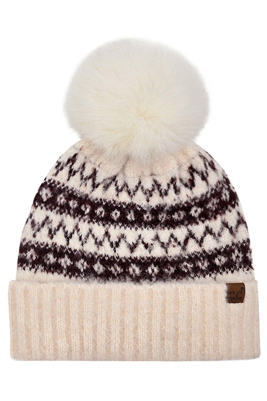C.C Fair Isle with Solid Faux Fur Pom Beanie