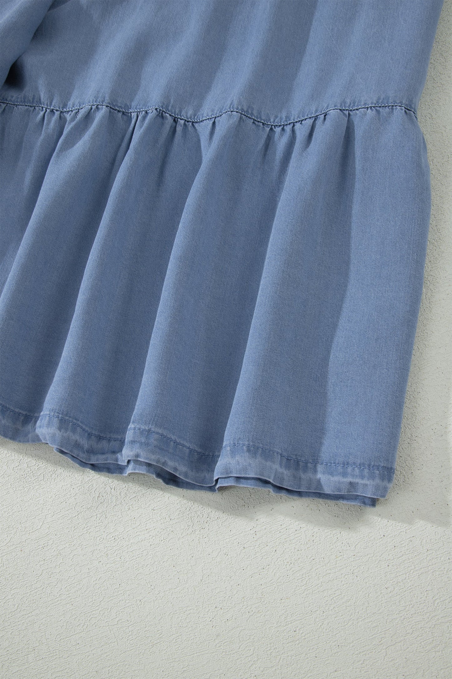 Denim Ruffle Tiered Flared Maxi Skirt