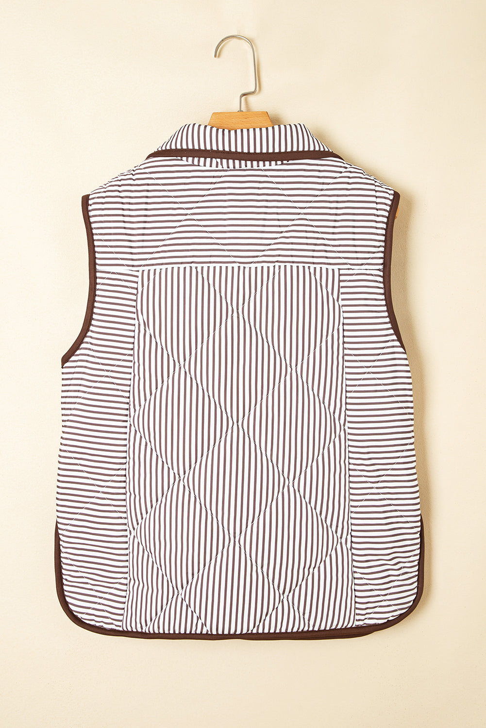 Skylar Striped Snap Button Scalloped Hem Winter Vest  - Brown
