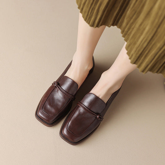 Womenâs Retro Minimalist Mid-Heel Leather Shoes